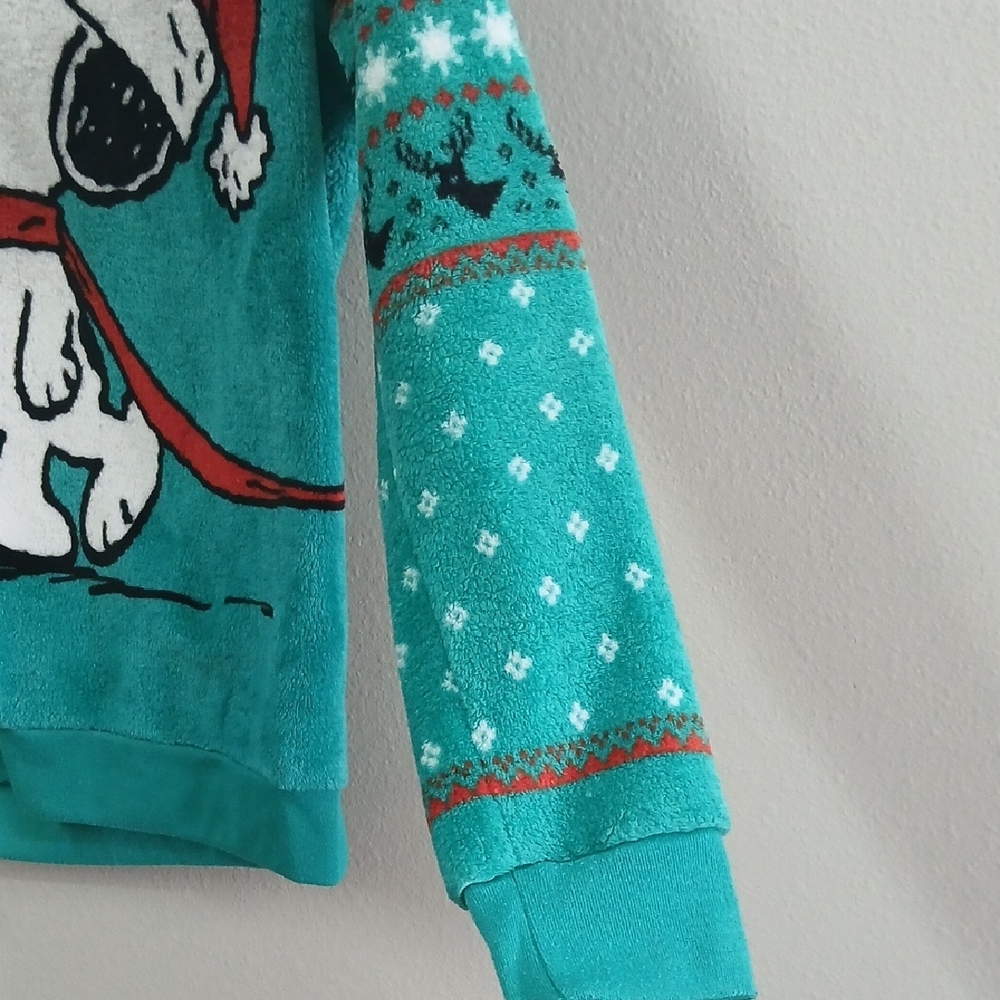 Peanuts Teal Fleece Hoodie with Snoopy Size Small - Picture 2 of 6